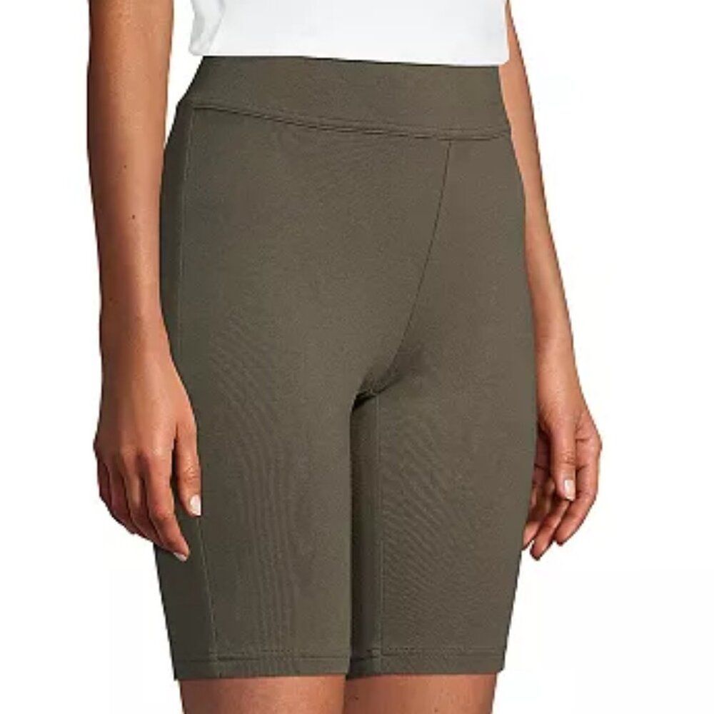 LANDS END Long Bike Shorts Casual Athletic Knee Length Hunter Green Medium